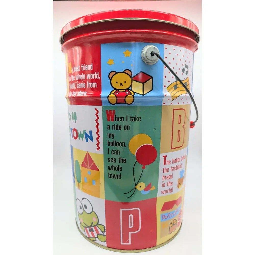VTG Sanrio Hello Kitty Tin Bucket Pail Character Town With Handle And Lid 1990